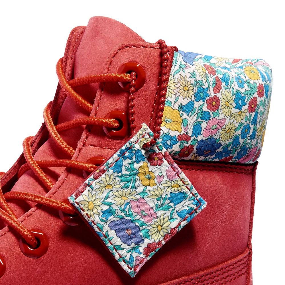 Timberland 6-Inch Μποτακια Γυναικεια Κοκκινα - Premium Waterproof Made With Liberty Fabric - Greece